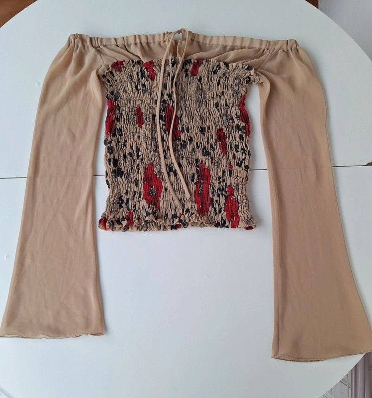 Other Off-shoulder smocked top with long bell sleeves product image